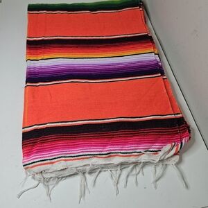 Vintage Colorful Mexican Serape Saltillo Blanket Wrap Rug Striped Wool 88x60"
